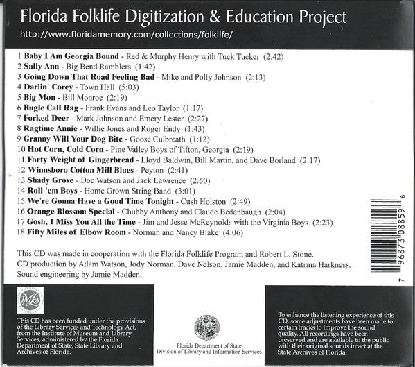 Various : Look A'Yonder Comin' - Bluegrass And Old-Time String Band Music From The Florida Folklife Collection (CD, Album, Comp)