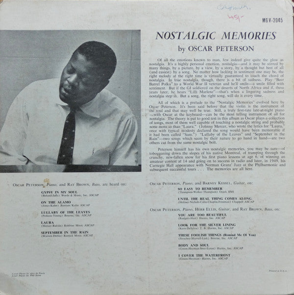 Oscar Peterson : Nostalgic Memories (LP, Album, Mono, RE)