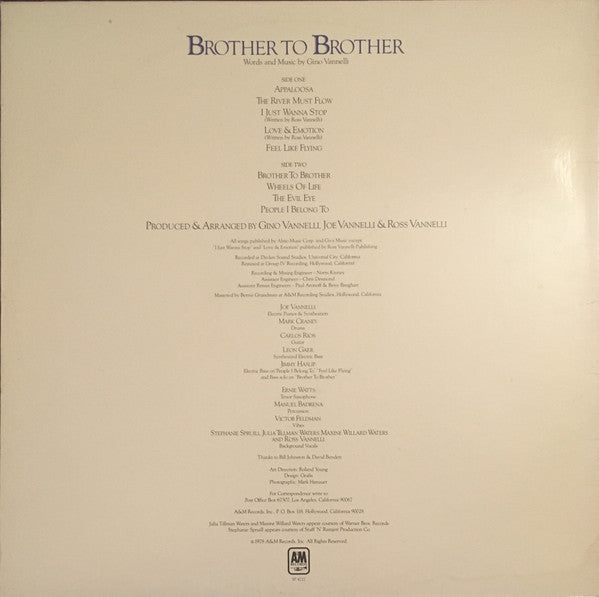 Gino Vannelli : Brother To Brother (LP, Album, PRC)