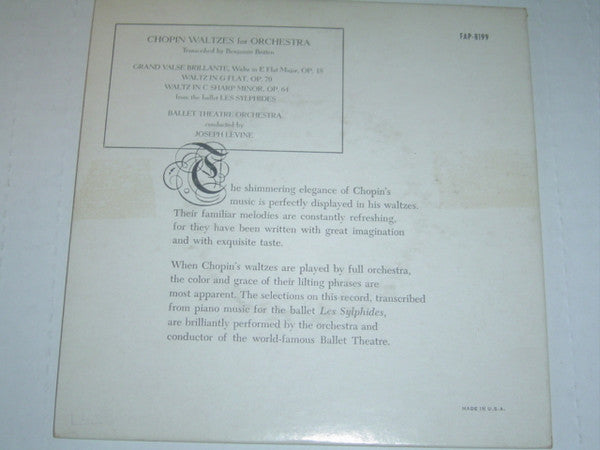 Chopin* - Ballet Theatre Orchestra Conducted By Joseph Levine : Waltzes For Orchestra (7", Album)