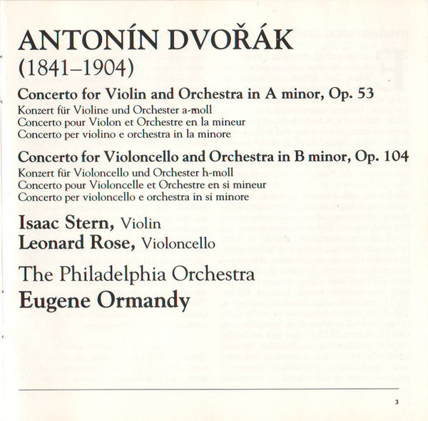 Dvořák* / Isaac Stern • Leonard Rose • Eugene Ormandy : Violin Concerto • Cello Concerto (CD, Comp)