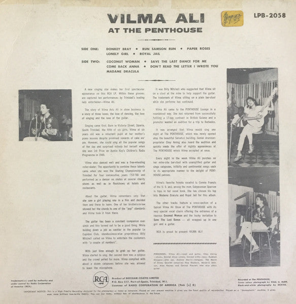 Vilma Ali : At The Penthouse (LP, Album)
