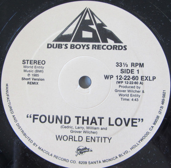 World Entity : Found That Love (12", Promo)