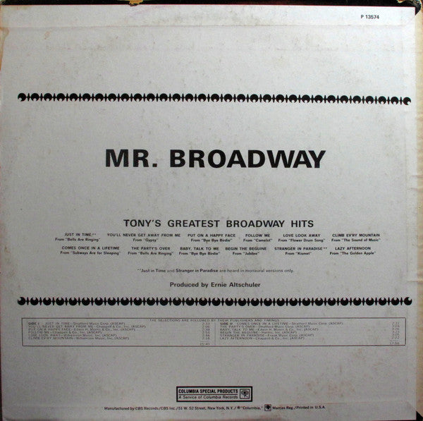 Tony Bennett : Mr. Broadway (Tony's Greatest Broadway Hits) (LP, Comp, Mono, RE)