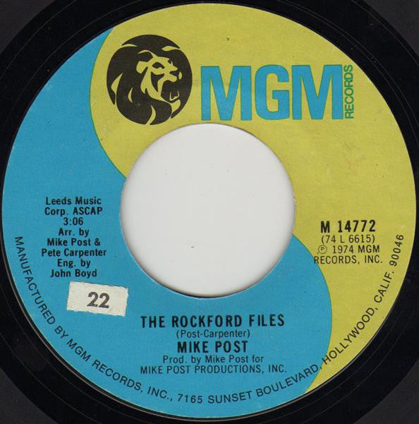 Mike Post : The Rockford Files (7", Single, Styrene, All)