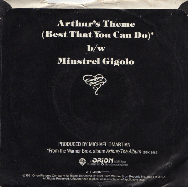 Christopher Cross : Arthur's Theme (Best That You Can Do) (7", Single, Spe)