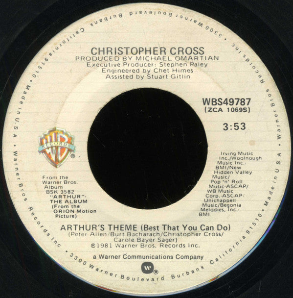 Christopher Cross : Arthur's Theme (Best That You Can Do) (7", Single, Spe)