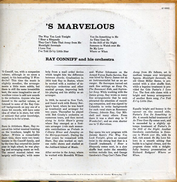Ray Conniff And His Orchestra* : 'S Marvelous (LP, Album, RE)