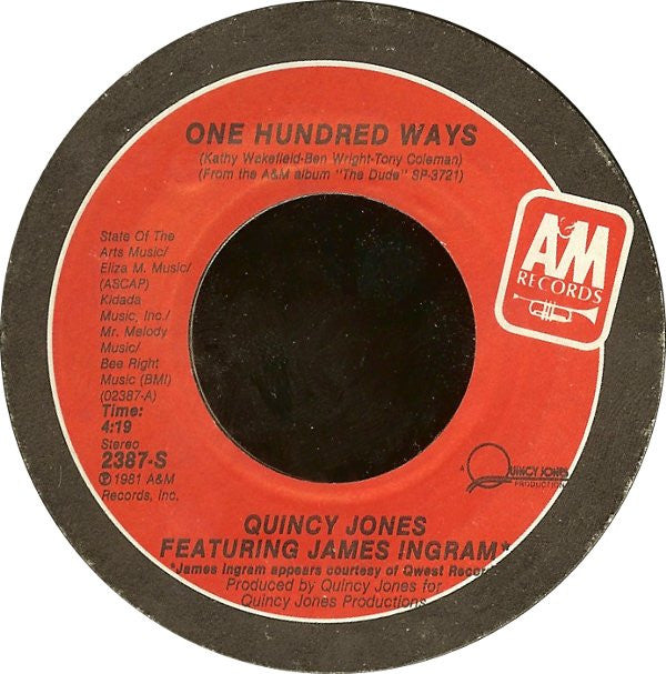 Quincy Jones Featuring James Ingram : One Hundred Ways (7", Styrene, Pit)