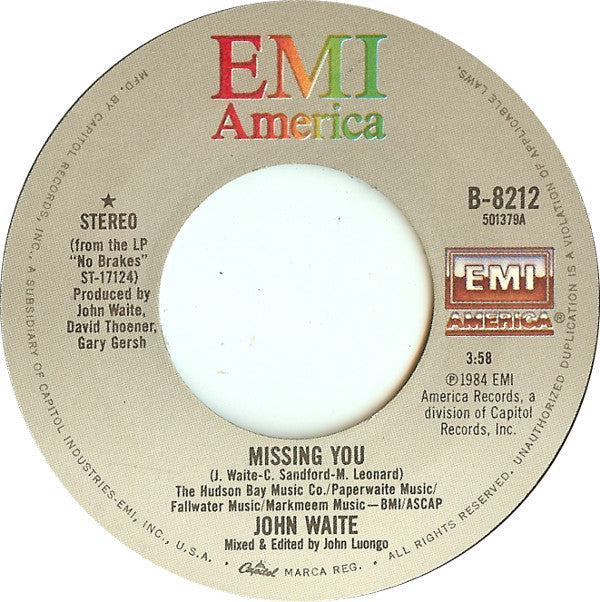John Waite : Missing You (7", Single, Win)
