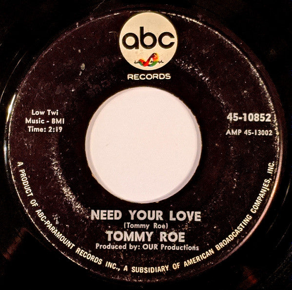 Tommy Roe : Hooray For Hazel / Need Your Love (7")