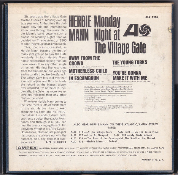 Herbie Mann : Monday Night At The Village Gate (Reel, 4tr Stereo, 7" Reel)