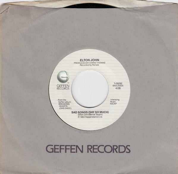 Elton John : Sad Songs (Say So Much) (7", Single, Win)