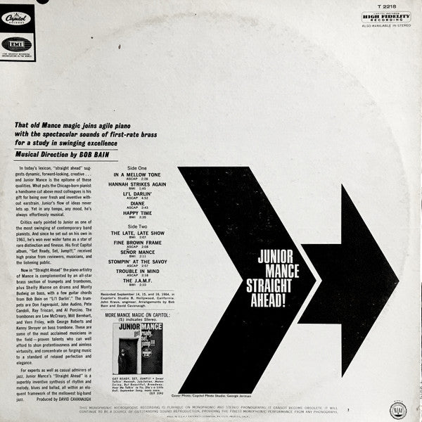 Junior Mance : Straight Ahead! (LP, Album, Mono)