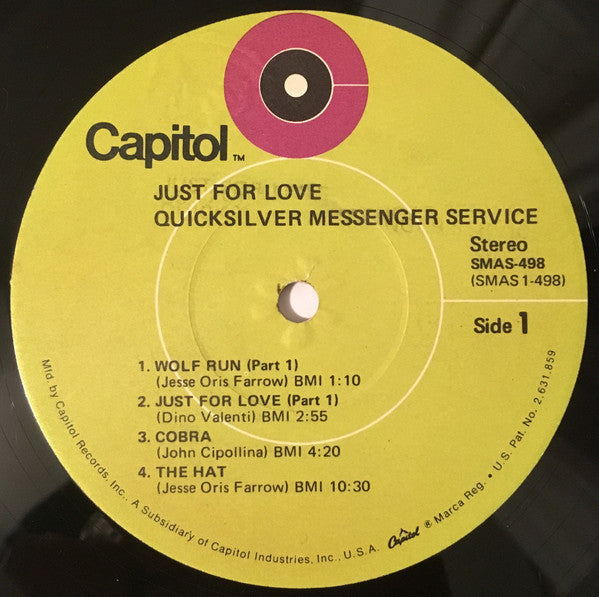 Quicksilver Messenger Service : Just For Love (LP, Album, Jac)