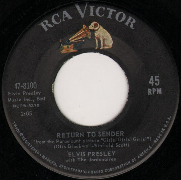 Elvis Presley With The Jordanaires : Return To Sender / Where Do You Come From (7", Single, Ind)