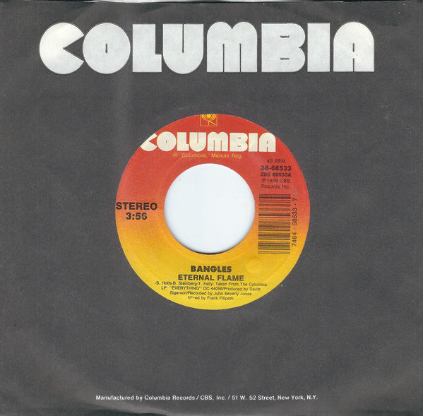 Bangles : Eternal Flame (7", Single, Styrene, Car)