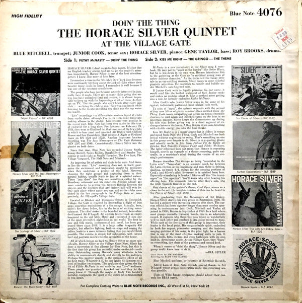 The Horace Silver Quintet : Doin' The Thing At The Village Gate (LP, Album, Mono, RP)