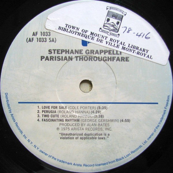 Stephane Grappelli* : Parisian Thoroughfare (LP, Album)