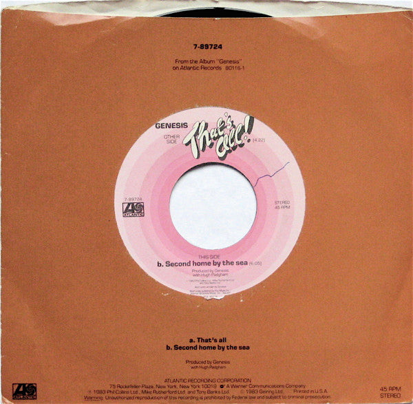 Genesis : That's All (7", Single, Spe)