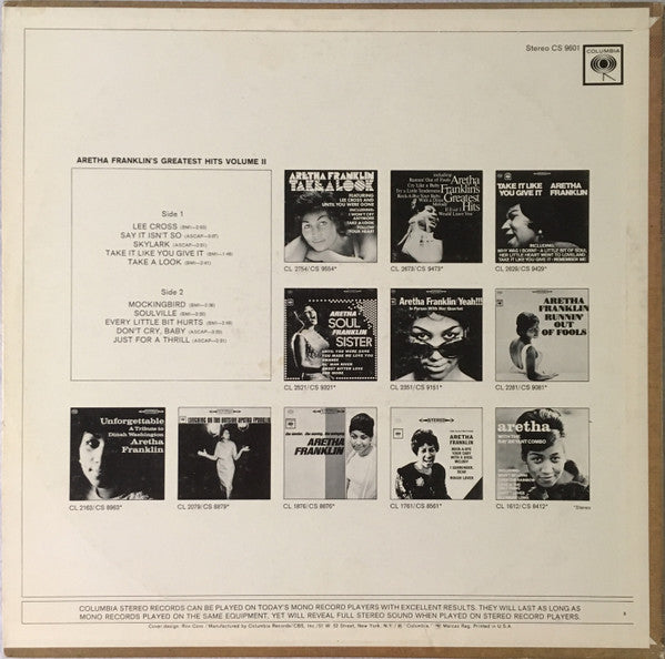 Aretha Franklin : Aretha Franklin's Greatest Hits Volume II (LP, Comp, Ter)