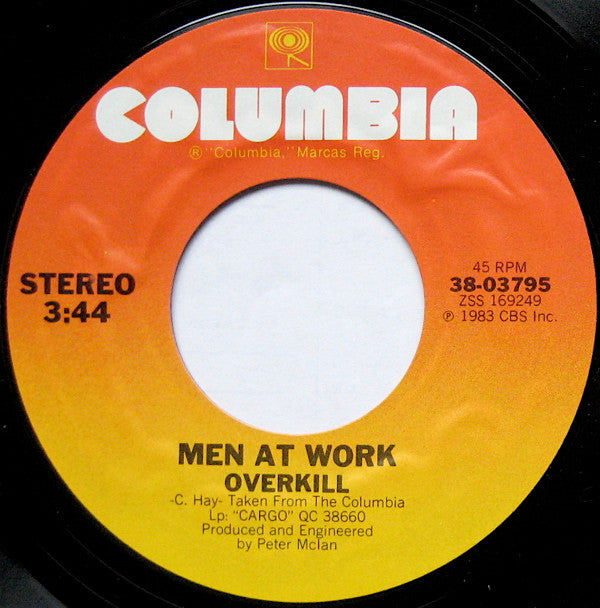 Men At Work : Overkill (7", Styrene, Pit)