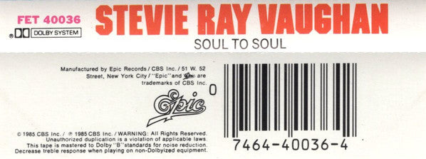 Stevie Ray Vaughan And Double Trouble* : Soul To Soul (Cass, Album, Dol)