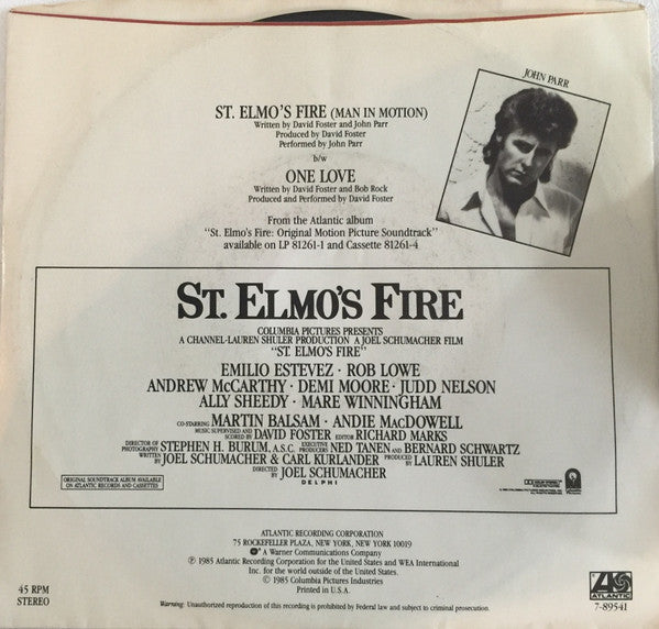 John Parr : St. Elmo's Fire (Man In Motion) (7", Single, Styrene, All)
