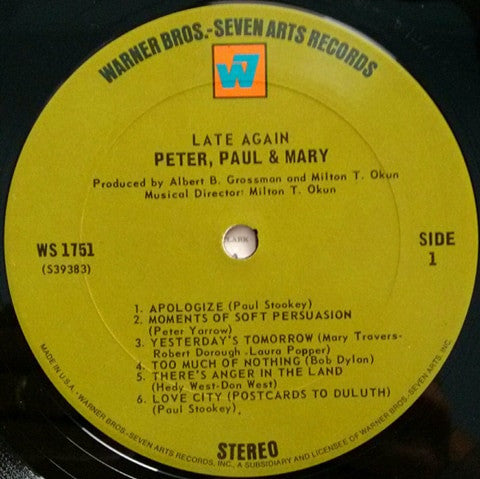 Peter, Paul & Mary : Late Again (LP, Album, San)