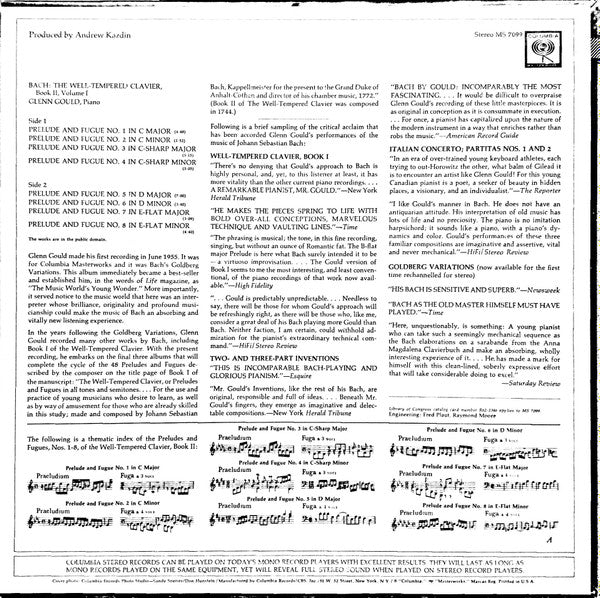 Bach*, Glenn Gould : The Well-Tempered Clavier Book 2, Preludes And Fugues 1-8 (LP)
