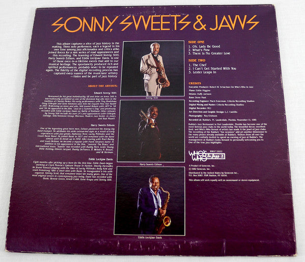 Sonny Stitt, Harry Sweets Edison* & Eddie Lockjaw Davis* : Sonny, Sweets & Jaws (LP, Album)
