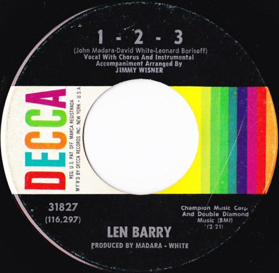 Len Barry : 1 - 2 - 3 (7", Single, ✤ G)