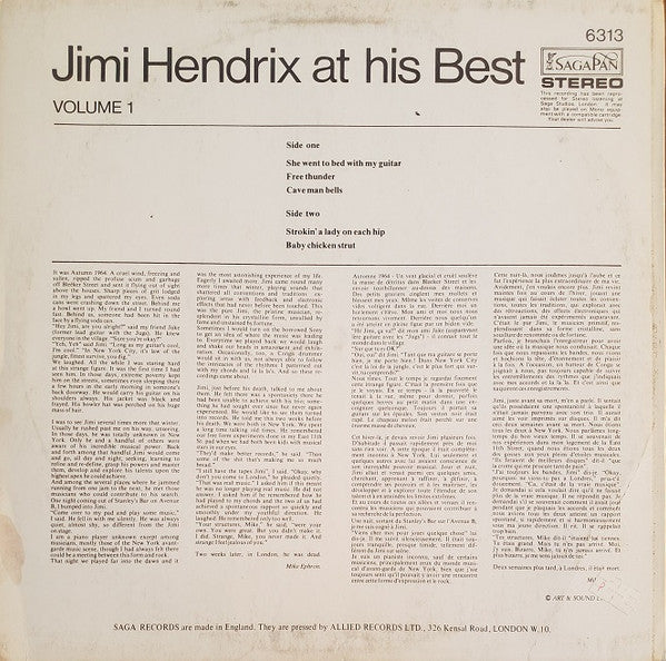 Jimi Hendrix : Jimi Hendrix At His Best (Volume 1) (LP, Album)