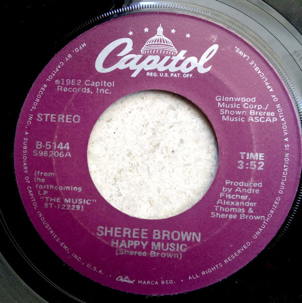 Sheree Brown : Happy Music / Can't Live Without Love (7")