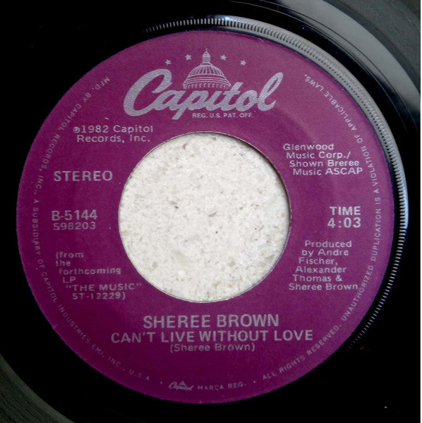 Sheree Brown : Happy Music / Can't Live Without Love (7")
