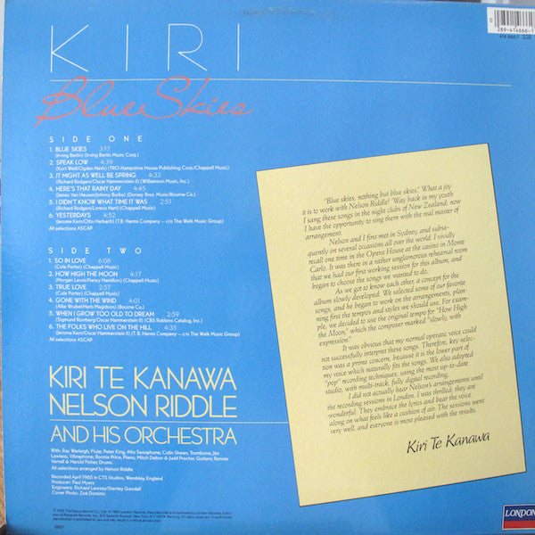 Kiri*, Nelson Riddle And His Orchestra : Blue Skies (LP, Album)