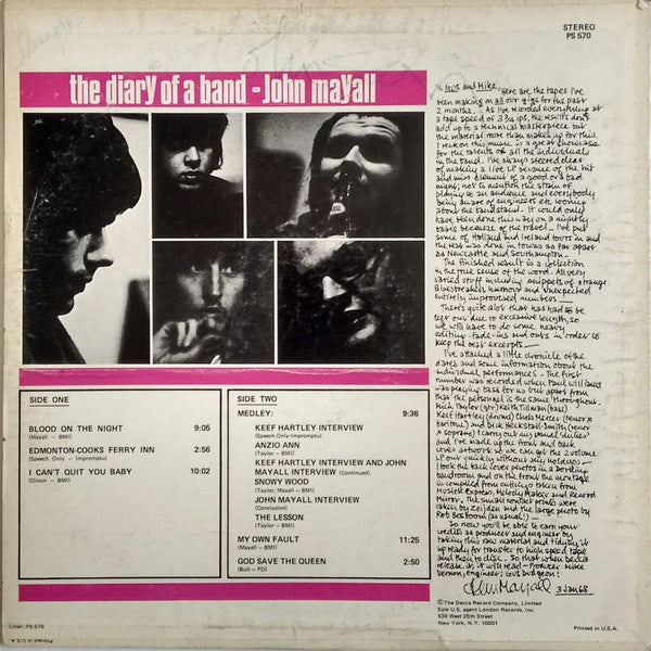 John Mayall : The Diary Of A Band - Selected Highspots From Sixty Hours Of Bluesbreakers Club Recordings (LP, Album)