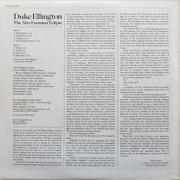 Duke Ellington : The Afro-Eurasian Eclipse (A Suite In Eight Parts) (LP, Album)