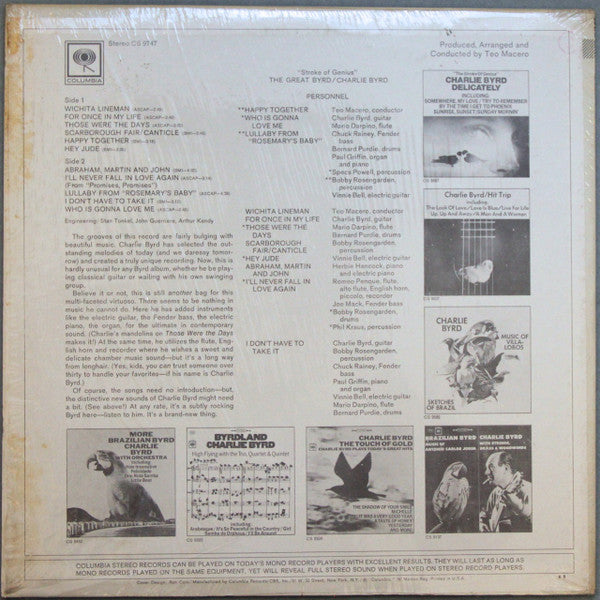 Charlie Byrd : The Great Byrd ("Stroke Of Genius") (LP, Album, Pit)