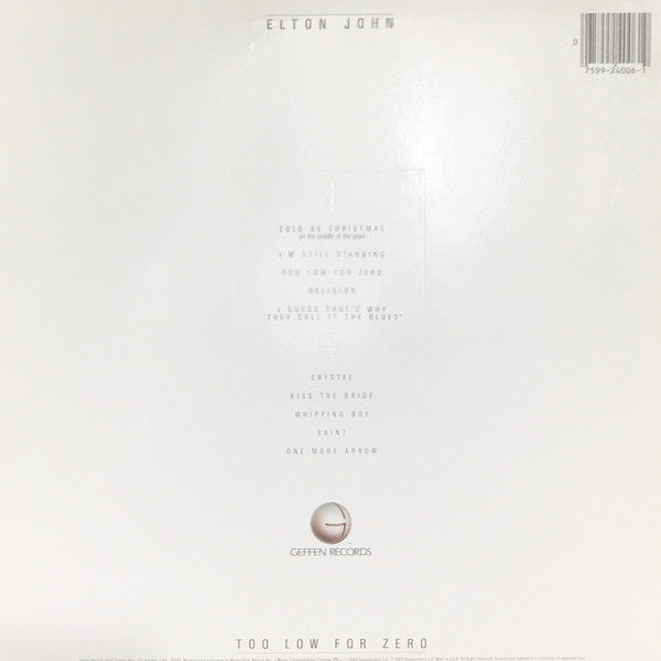 Elton John : Too Low For Zero (LP, Album, Win)