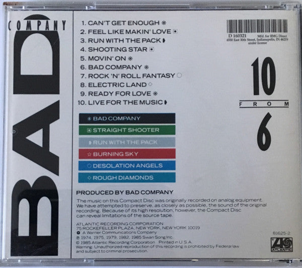 Bad Company (3) : 10 From 6 (CD, Comp, Club, BMG)