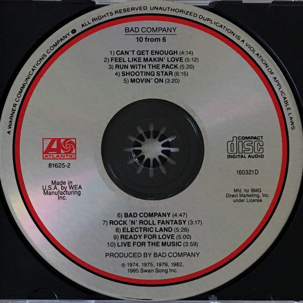 Bad Company (3) : 10 From 6 (CD, Comp, Club, BMG)