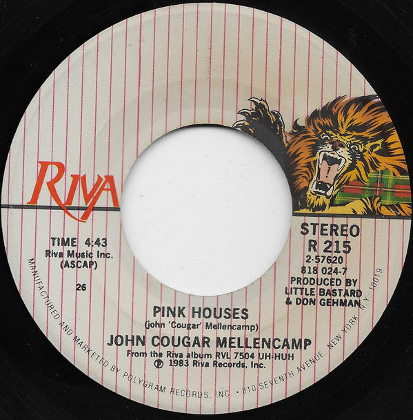 John Cougar Mellencamp : Pink Houses (7", Single, 26)