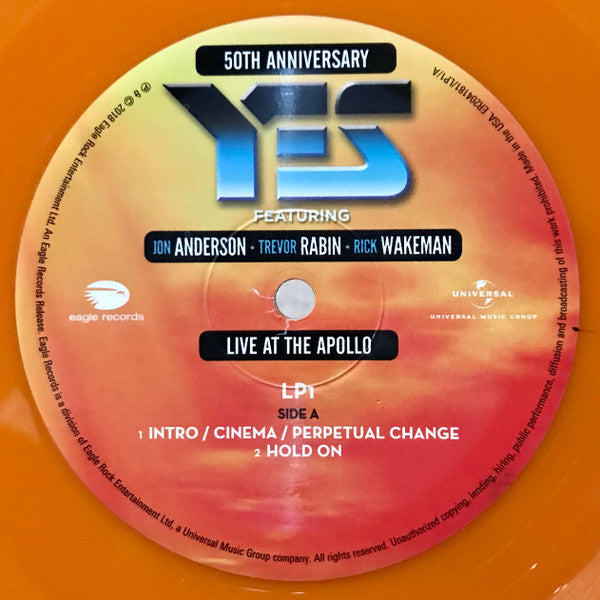 Yes Featuring Jon Anderson, Trevor Rabin, Rick Wakeman : Live At The Apollo (50th Anniversary) (3xLP, Album, Ltd, Ora)