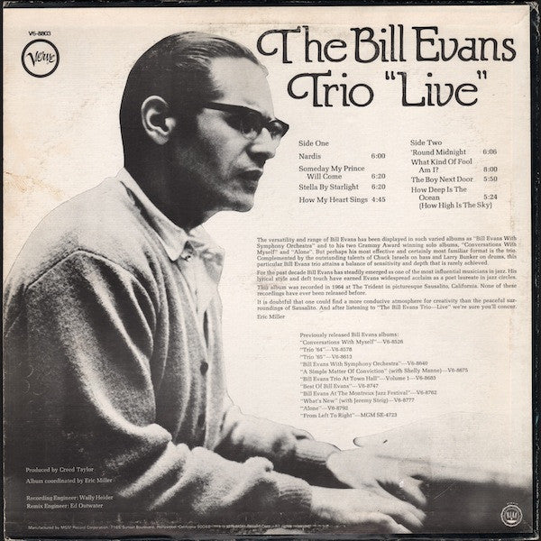 The Bill Evans Trio : "Live" (LP, Album)
