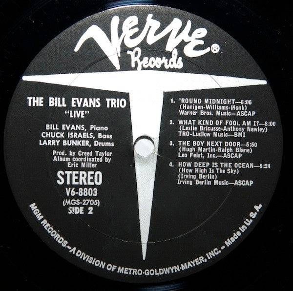 The Bill Evans Trio : "Live" (LP, Album)