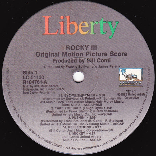 Bill Conti : Rocky III - Original Motion Picture Score (LP, Album, Club)