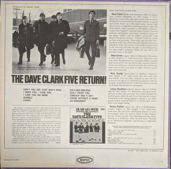 The Dave Clark Five : The Dave Clark Five Return! (LP, Album, Mono, Pit)