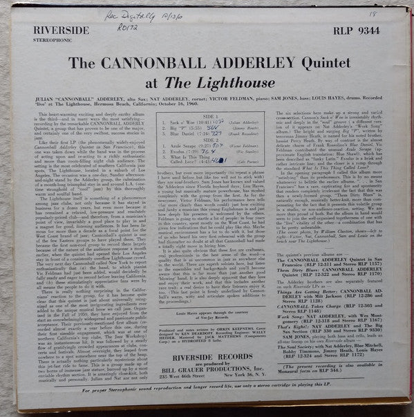 The Cannonball Adderley Quintet : At The Lighthouse (LP, Album)