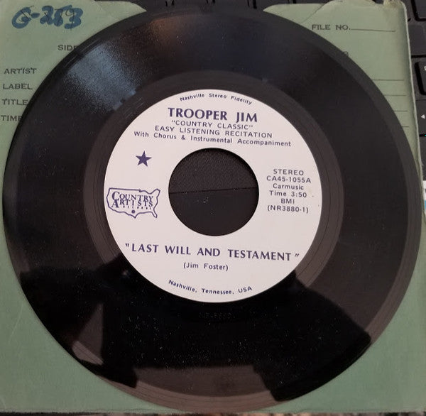 Trooper Jim Foster : Last Will And Testament / Let Me Be Your Friend (7", Single)